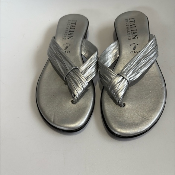 Italian Shoemakers Aleena sandals size 7 metallic steel flat with slight heel - Picture 2 of 6